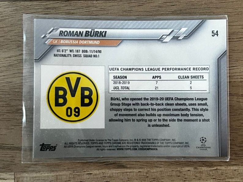 Topps Carte collezionabili: Topps Chrome Roman Bürki BVB 2020 – Usato da Oberwil-Lieli venduto da Mhd 1