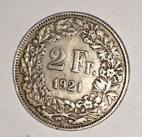 Schweizer 2 Franken Münze 1921 B  Silbermünze sehr schön