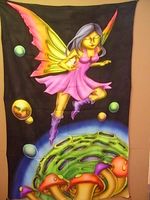 Airbrush Baumwoll-Dekotuch 110x190cm, hüpfende Elfe