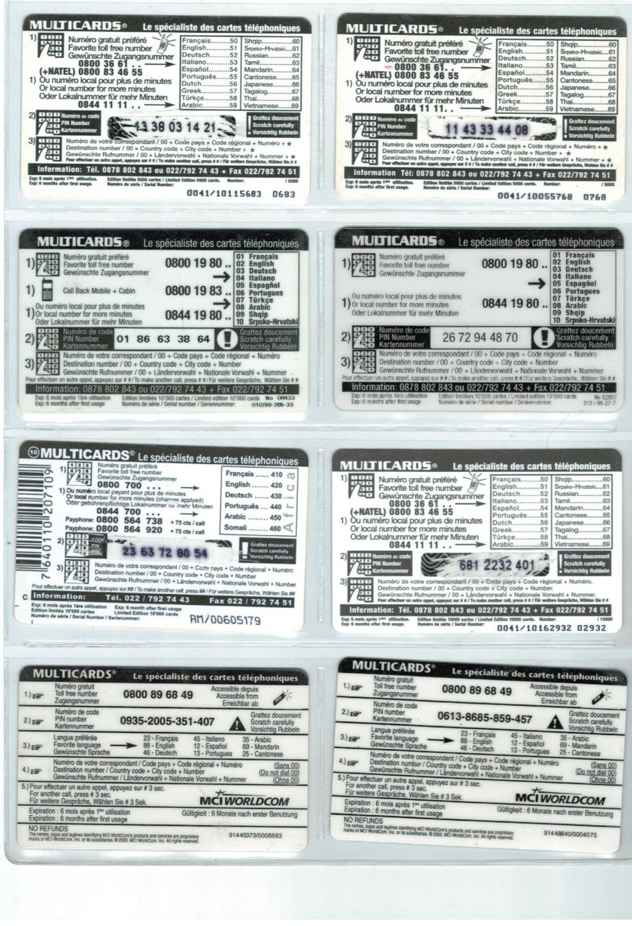 Schede telefoniche: 8 Prepaid-Telefonkarten Multicards – Usato da Zürich venduto da Tolima194 1