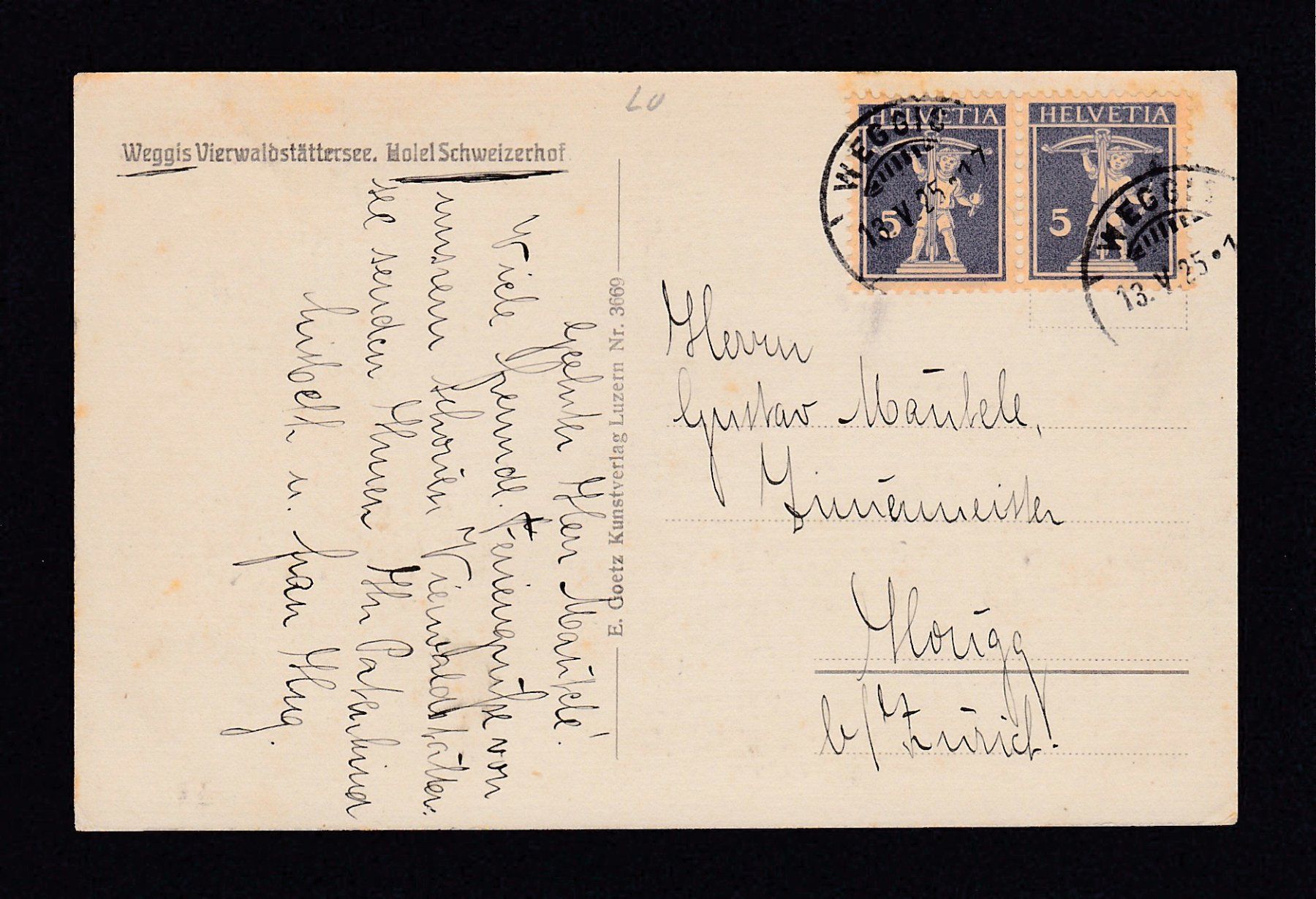 Cartoline postali: WEGGIS - Hotel Schweizerhof, 1925 – Usato da Reiden venduto da cinfis 1