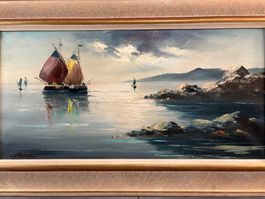 89cmbreitx 54cmhoch/Vögeli/ Öl Gemälde Segelschiffe Meer