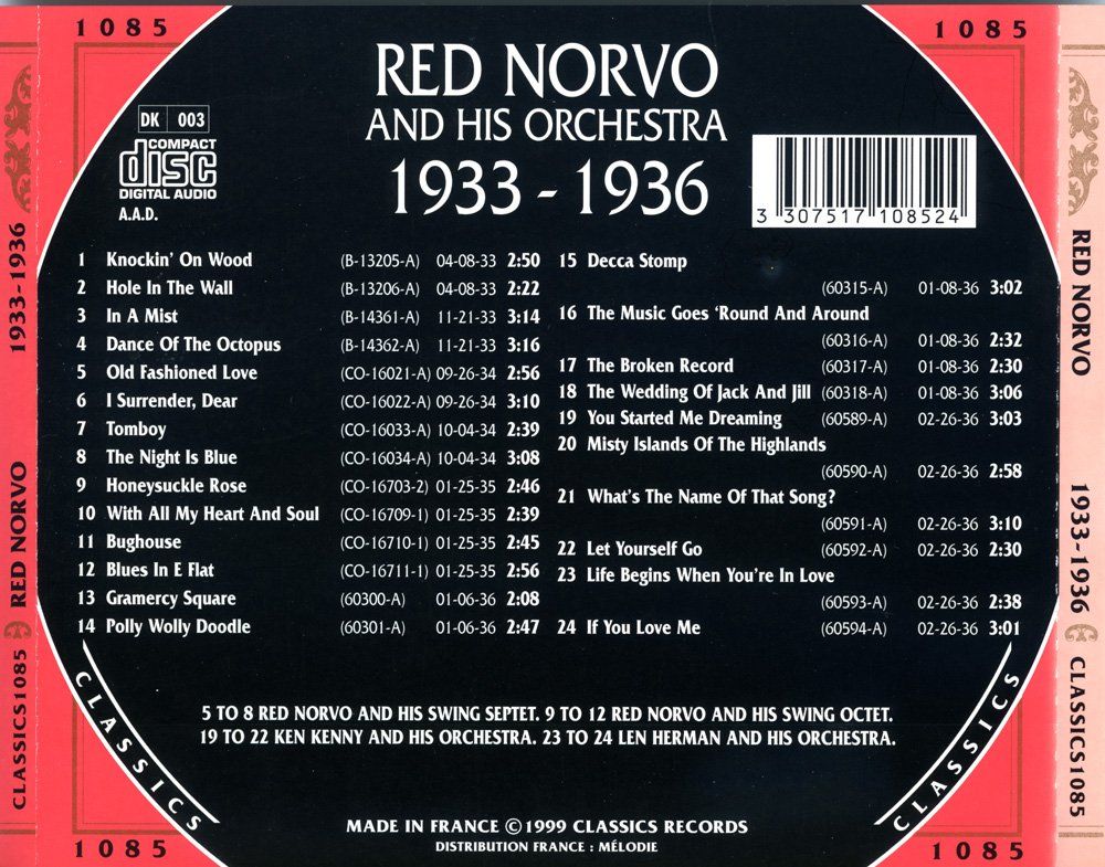 CD: Jazz-CD: Red Norvo 1933 - 1936  (Classics) – Usato da Hochfelden venduto da mue_lhm9 3