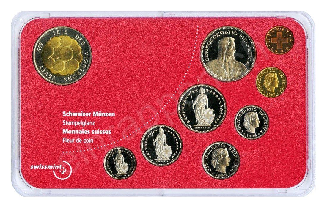 Alle Münzen: SET de monnaie suisse de 1999 non circulé FDC – Neu und originalverpackt aus Fribourg von Kiki020