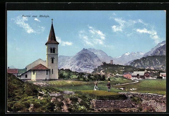 Cartoline postali: AK Maloja, Golfspieler im Ort – Usato da Berlin venduto da bartko-reher