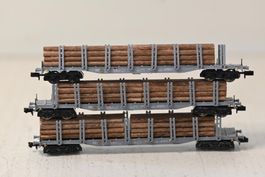 Rungenwagen SBB mit Holzladung Trix Spur N 3 er Set