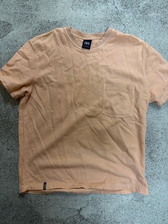 ZARA T-Shirt Gr. M Lachsfarben Sommer Basic mit Brusttasche 