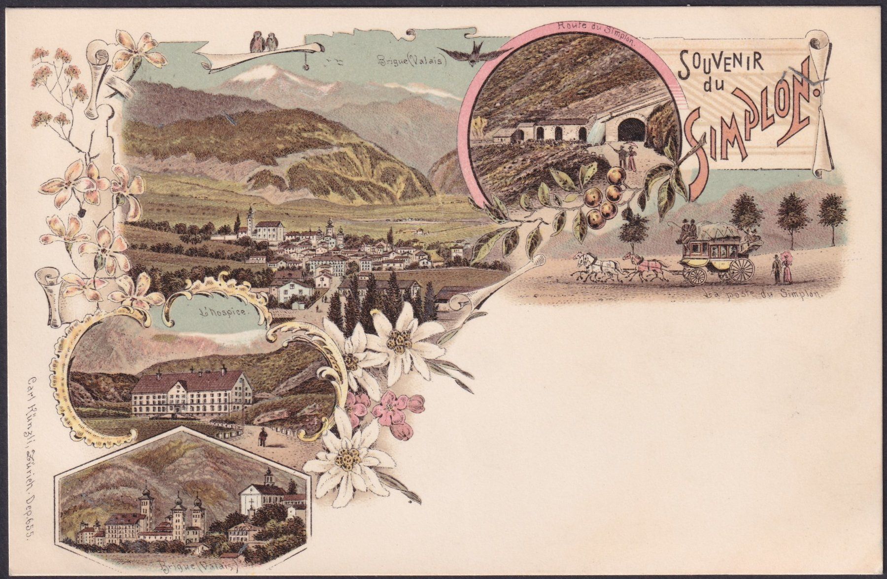 Cartoline postali: WALLIS, ca.1890 LITHO SIMPLON - Topkarte ! – Usato da Sursee venduto da Luzernerraute