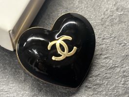 Authentic Chanel Brooch: Chic Black Heart, Gold Accent