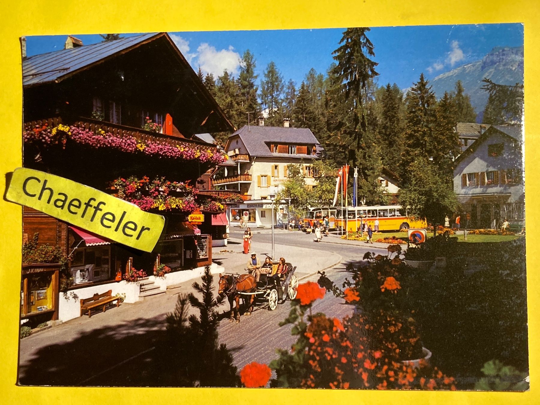 Cartoline postali: Flims-Waldhaus, Postpatz Graubünden – Usato da Zürich venduto da Chaeffeler