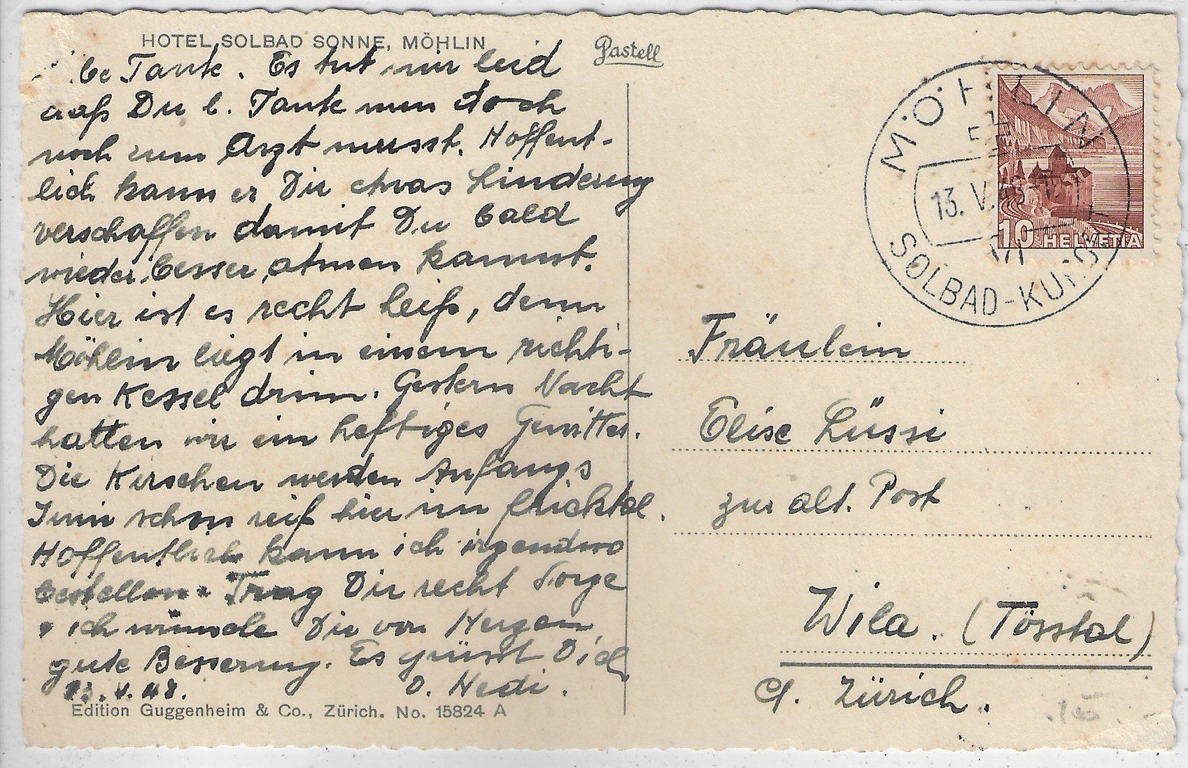 Cartoline postali: Möhlin - Hotel Solbad Sonne - Litho – Usato da Ettingen venduto da Kartenplanet 1