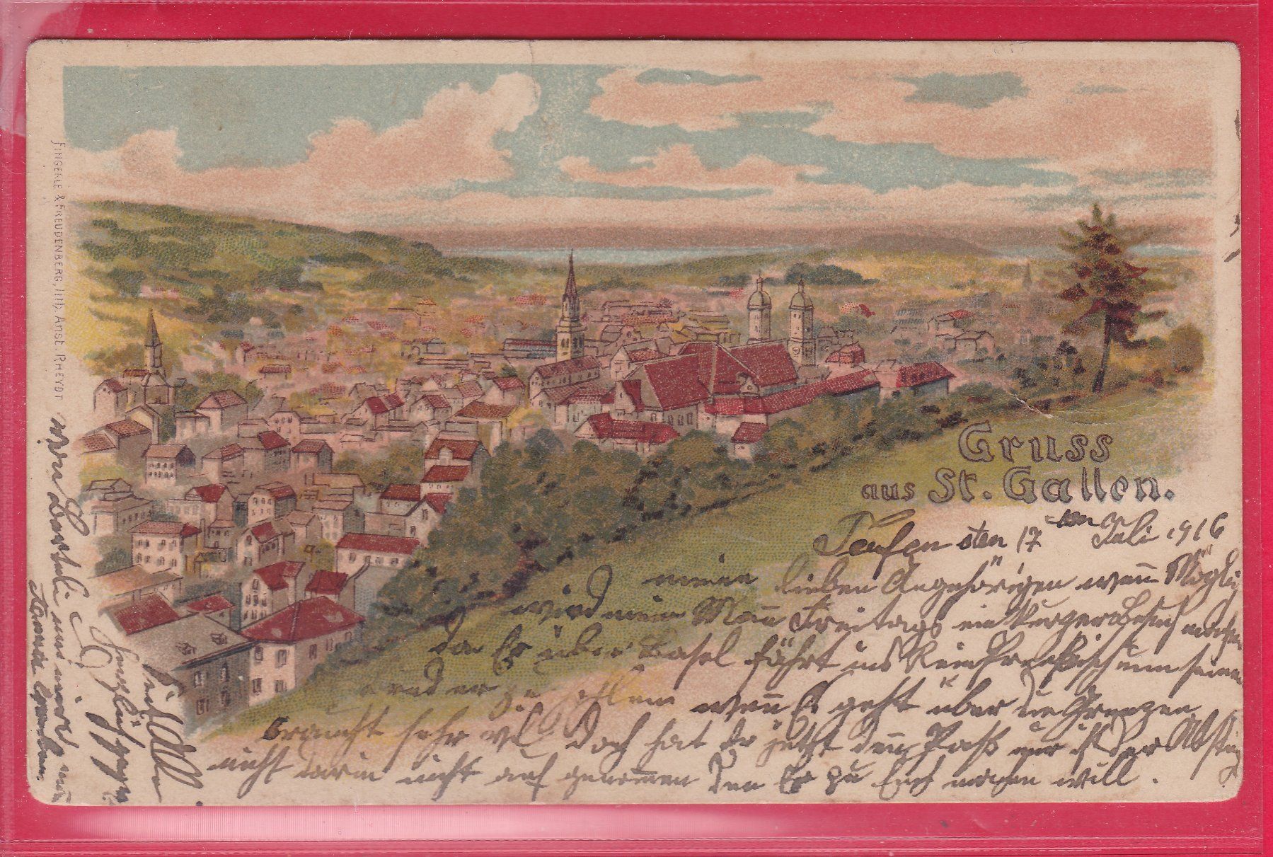 Cartoline postali: GRUSS AUS ST.GALLEN, 17.7.1916 – Usato da Oberrieden venduto da Gebirgsstelze