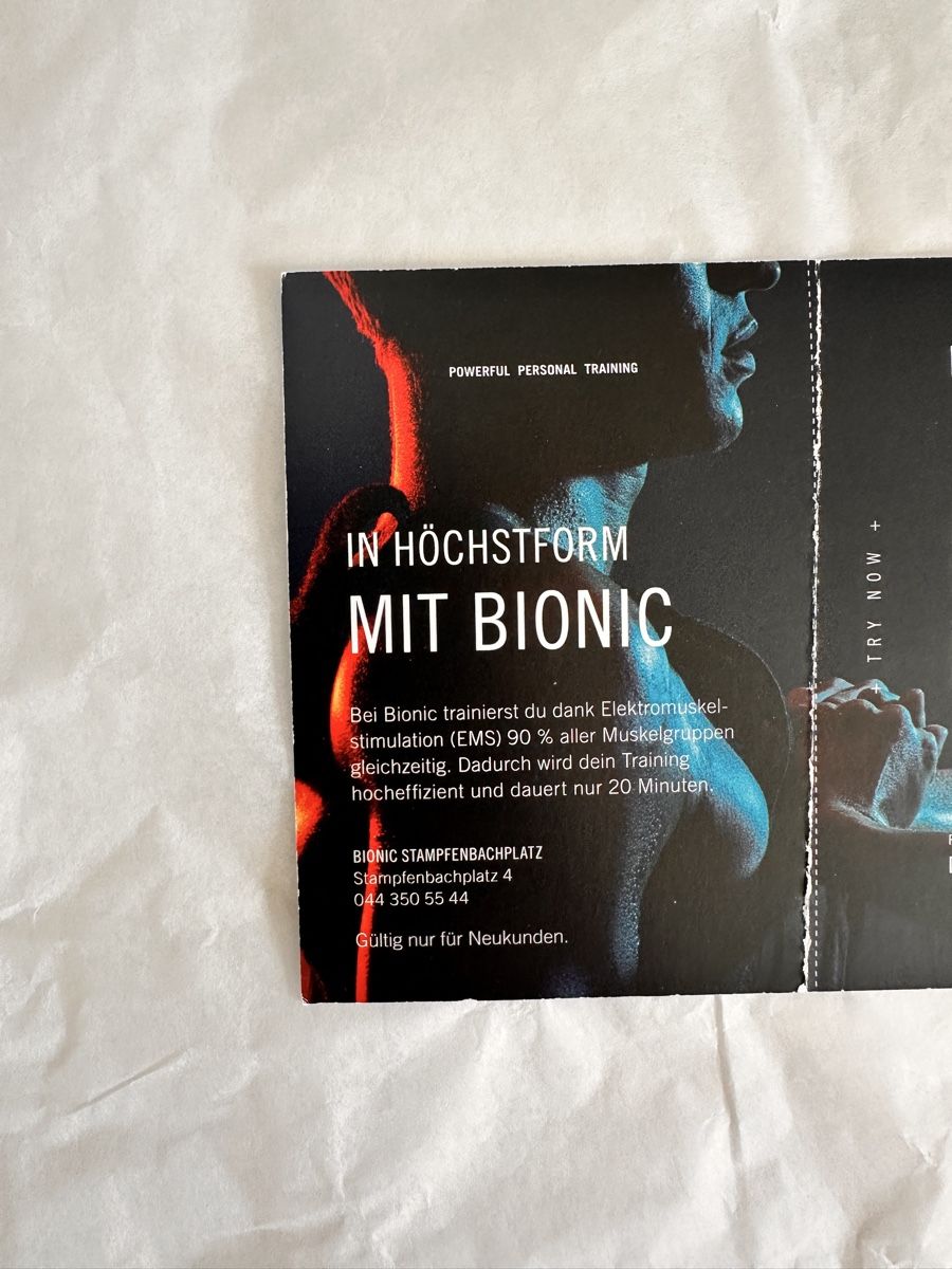 Buoni: Bionic Gutschein EMS Personal Training 2 fuer 1  – Nuovo e nell'imballaggio originale da Zürich venduto da MaxZurich 3
