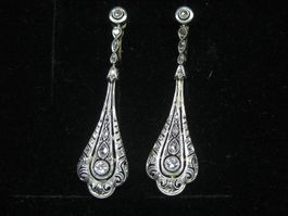 Art Deco Ohrringe Ohrhänger Gold 18K, total Diamant 0.2ct