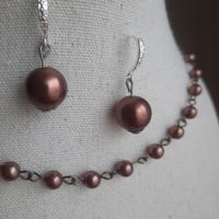 Schmuckset Kette Armband Ohrringe Perlen Brauntöne