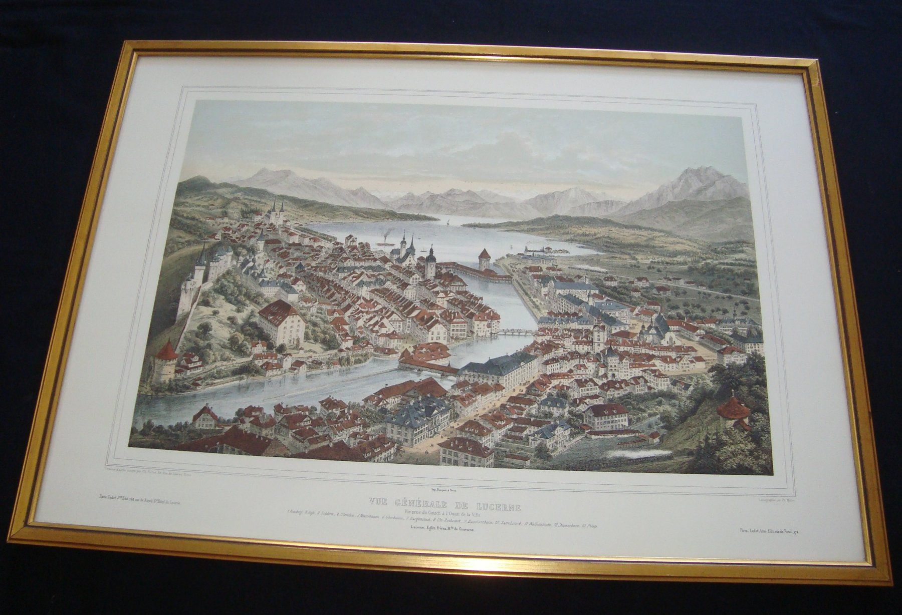 Grafica & Litografie: grosse Lithographie " Vue Générale de Lucerne " Th. Muller – Usato da Oberdorf NW venduto da Lufao