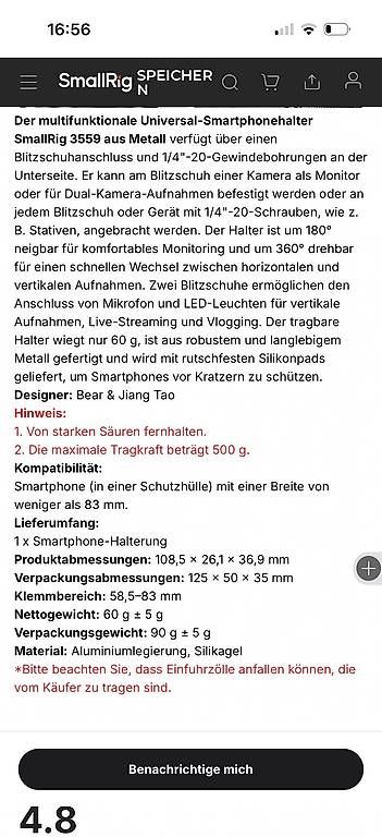 Support: SmallRig, Smartphone, multifunktionale Handyhalterung – Neuf avec emballage d'origine à Wallisellen par Versiva4 3