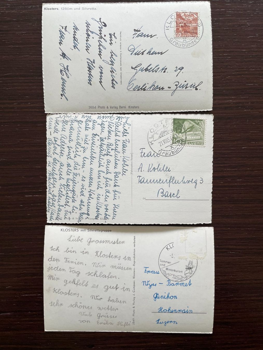 Cartoline postali: KLOSTERS 9 Ansichtskarten mit Bahnhof & Silvretta (-gruppe) – Usato da Wald ZH venduto da TLILEF 2