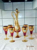 Weinkaraffe mit 6 Becher, Murano, Trefuochi, 24K vergoldet