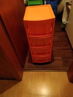 Trolley orange 4 Schubladen Kunststoff Rollen Breite 30cm