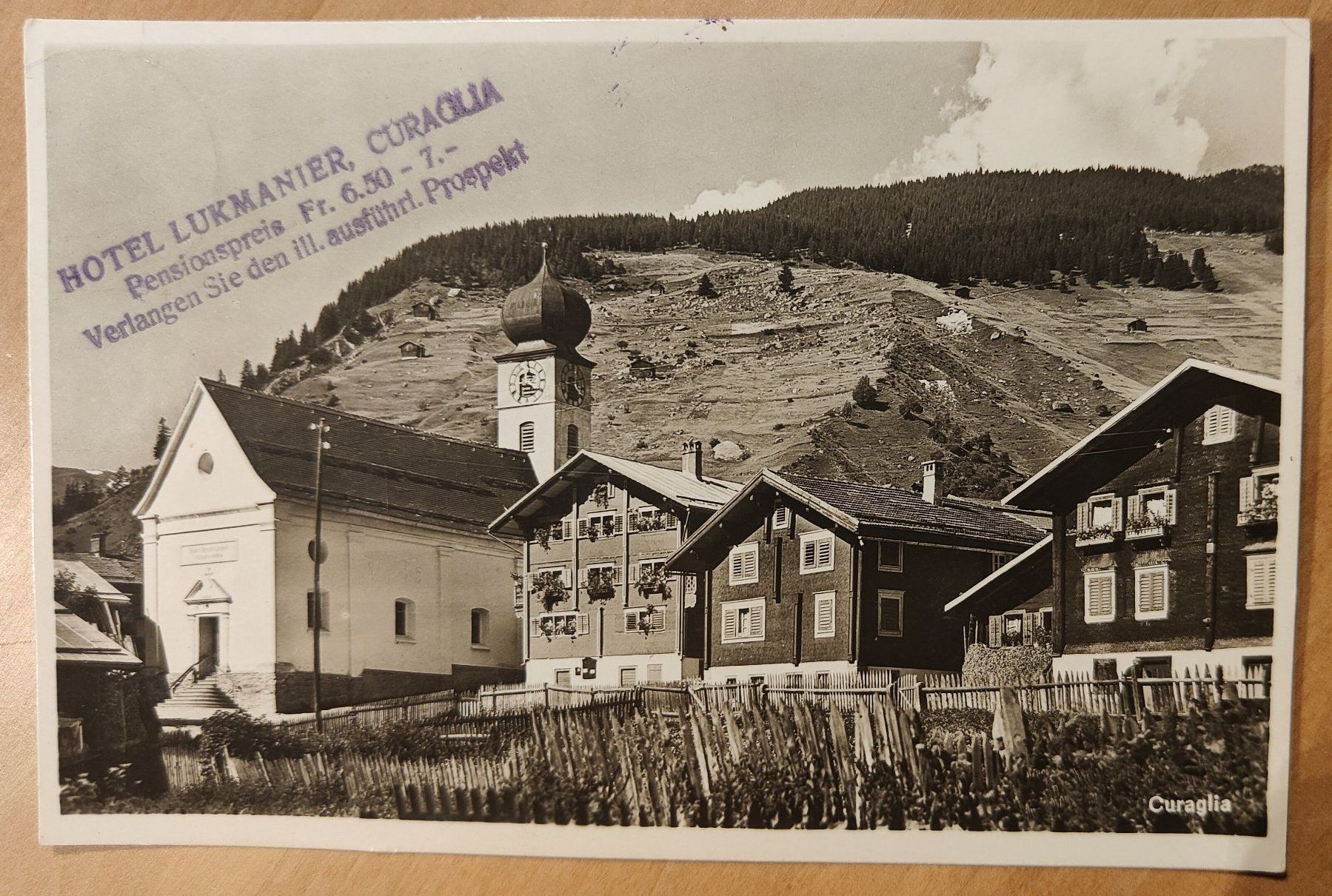 Cartoline postali: Curaglia  mit Hotel Werbung um 1935 – Usato da St. Erhard venduto da Chaeferli6