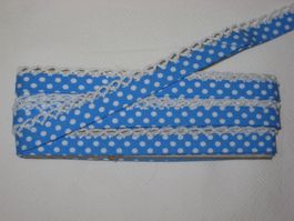 Schrägband BW blau mit Tüpfli und Spitze