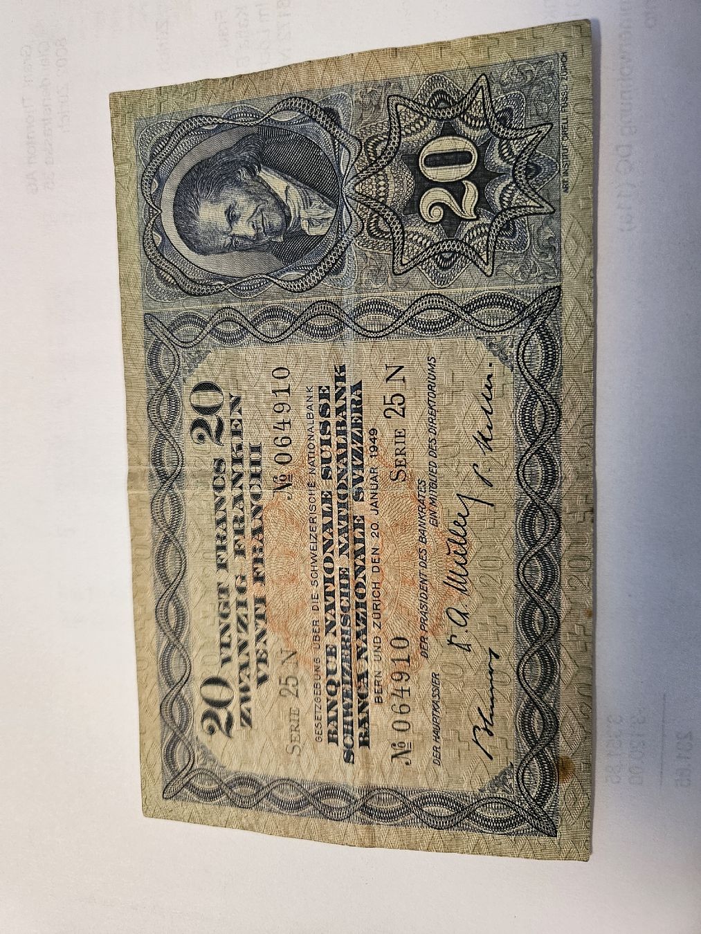 Billets de banque: 20 Franken Note 1949 Schweizer Banknote CHF – D'occasion à Niederglatt ZH par Lady-Luck