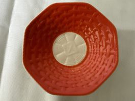 Vintage Keramik Schale, rot weiss, Germany, 12cm Durchmesse