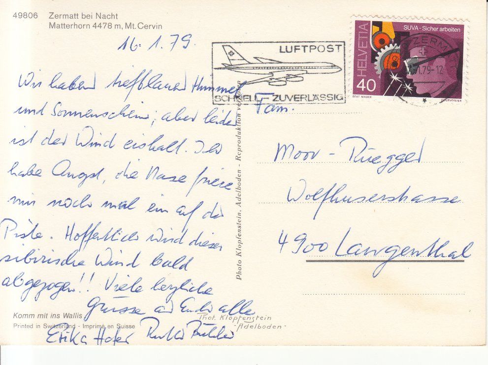 Cartoline postali: Zermatt 1979 – Usato da Bürglen TG venduto da StampGraf 1