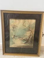 Lithographie Vintage avec Cadre Doré Période 1920-1950