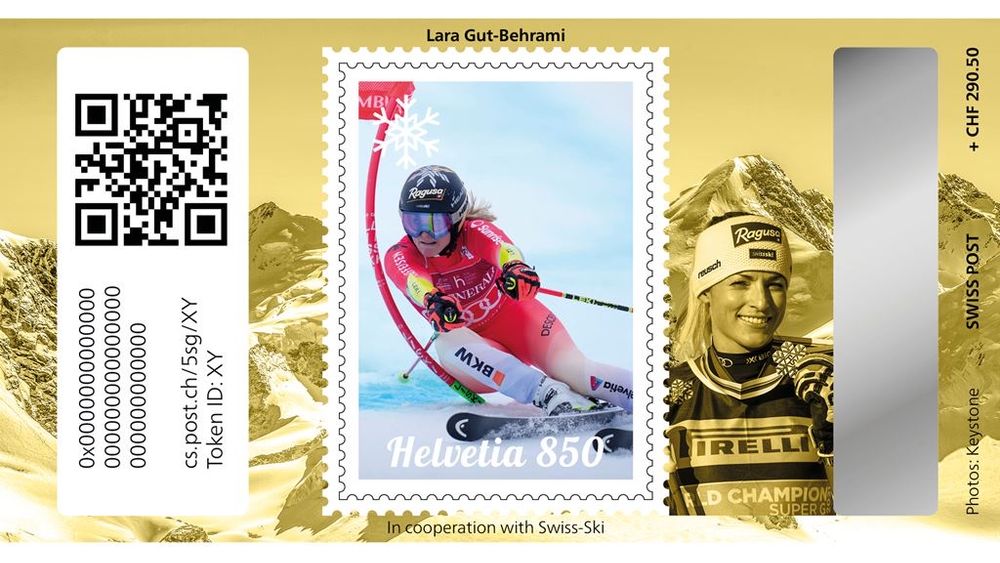 Tutti i francobolli: Lara Gut ID 5 Gold Swiss Crypto Stamp 5.0 – Nuovo (secondo la descrizione) da Comano venduto da saaaale
