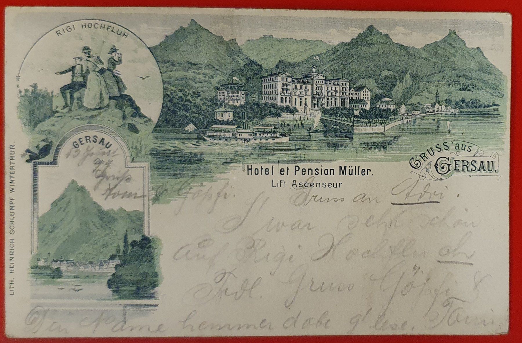 Ansichtskarten: Gruss aus Gersau 1899 - Hotel Müller – Gebraucht aus Kreuzlingen von Rschweiz1