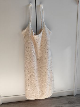 Abito MNG corto con paillettes colore beige taglia XS