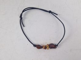 Bernsteinkette mit Lederband verstellbar gebraucht