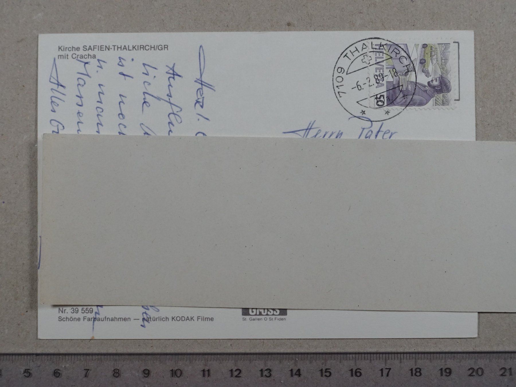 Cartoline postali: Kirche Safien - Thalkirch, 1989 – Usato da Lenzburg venduto da fh1 1