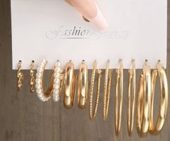Fashion Jewelry Hoop Earrings Set Gold Tone 9 Pairs New