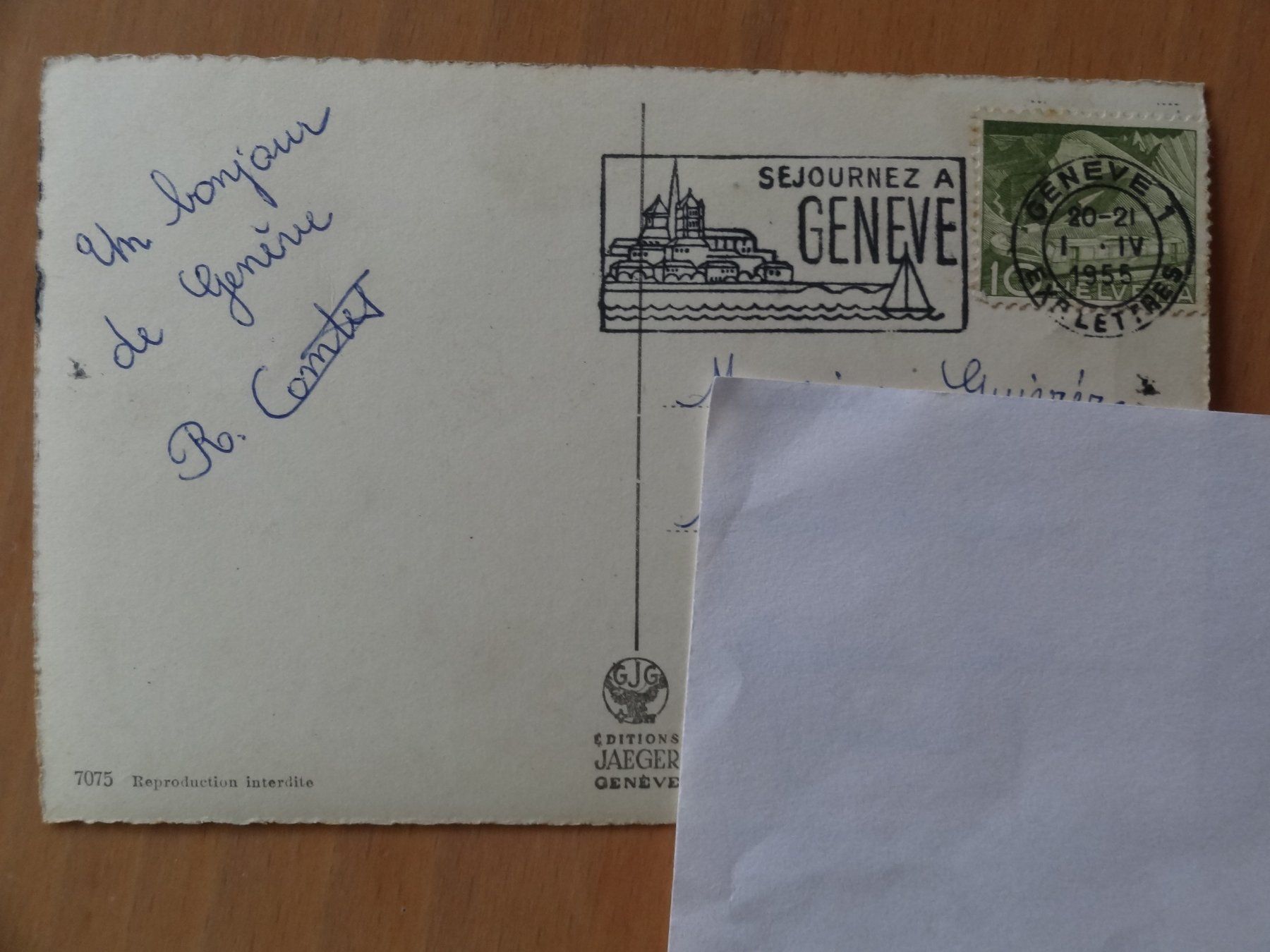 Cartoline postali: Souvenir de Genève - 1955 – Usato da St Léonard venduto da Riglin 1