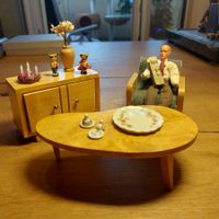 Vintage Puppenstube Set mit Caco Puppe Holz, Vintage