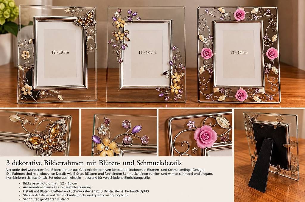 Cornici: 3 dekorative Bilderrahmen mit Blumen- & Schmuckdetails – Usato da Winterthur venduto da alinaz01