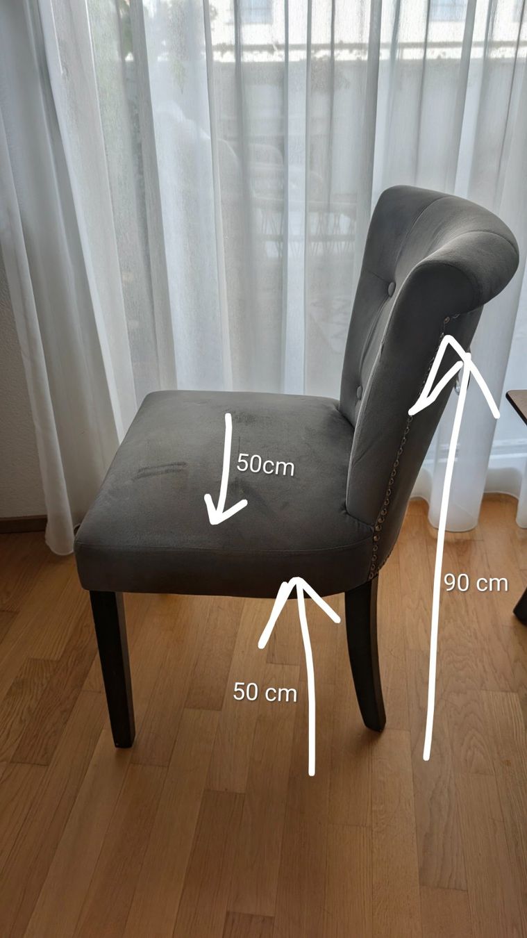 Stühle: 6 graue Samt Stühle mit silbernen Details – Gebraucht aus Wollerau von lor_k2ny 3