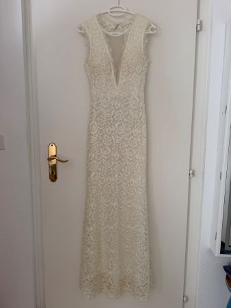 Robe de soirée longue en dentelle blanc TAILLE S