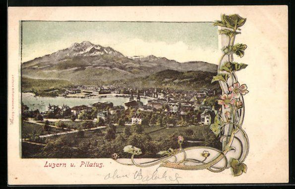 Cartoline postali: AK Luzern, Ortspanorama mit Pilatus – Usato da Berlin venduto da bartko-reher