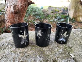 3 x Windlichter Glas/schwarz,Blumen/Frühling,schönes Licht