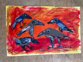 Acrylbild Raben outsider art brut Messerli kleines Original