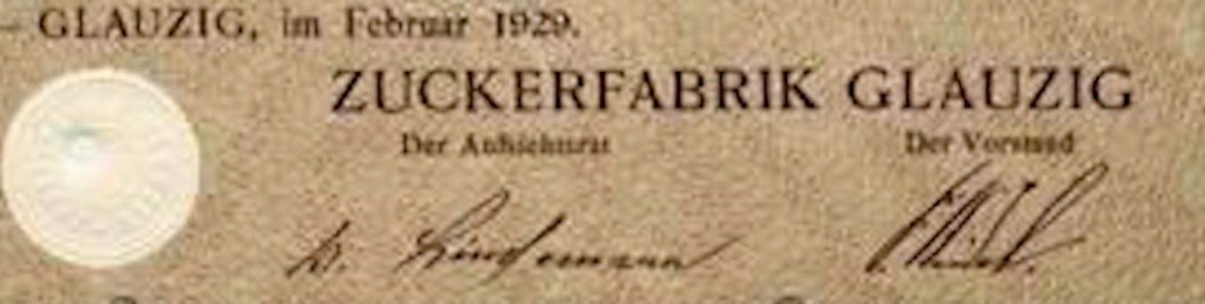 Dokumente: Zuckerfabrik Glauzig, Glauzig - 1929 – Gebraucht aus Solothurn von Sgasche 1