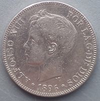 SPANIEN - 5 PESETAS - 1896 - KOENIG ALFONSO XIII.