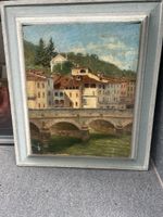 Antikes Gemälde mit Brücke und Häusern-Stadtbild 50x40
