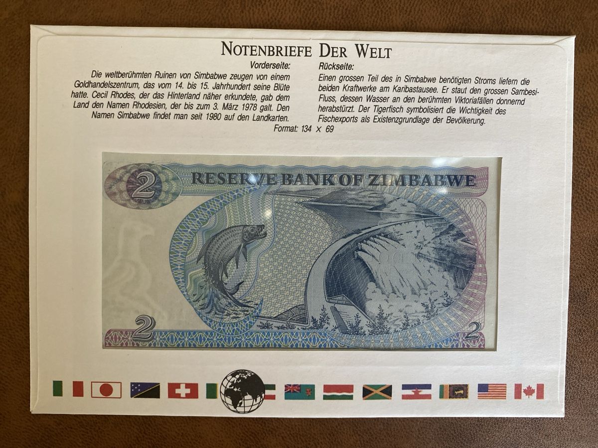 Billets de banque: Zimbabwe 2 Dollar Notenbrief – Neuf avec emballage d'origine à Thörishaus par luc_nsv9 1