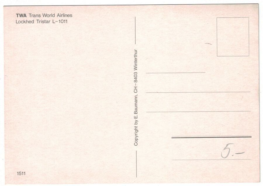 Cartoline postali: TWA Lockheed Tristar L-1011 – Usato da Frauenfeld venduto da POML 1