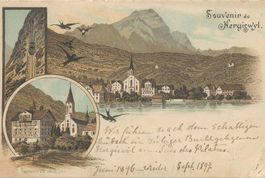 Hergiswyl Hergiswil NW 3 Bild Litho mit Pilatus Bahn 1897